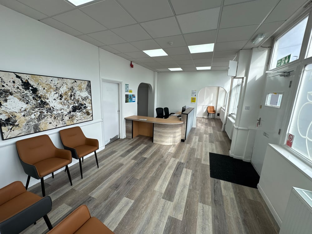 The reception area at GL1 Dental, 124-126 Stroud Road, Gloucester